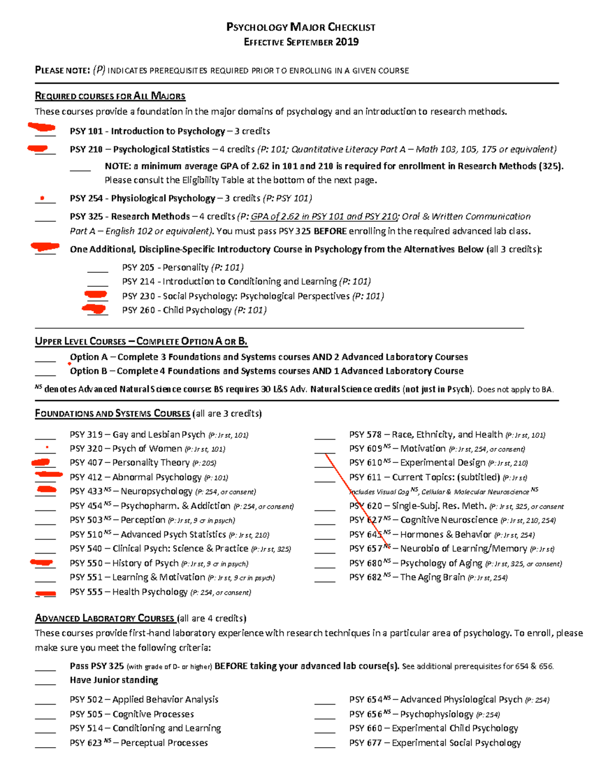 Psychology Major Checklist SEPT 2019 - PSYCHOLOGY MAJOR CHECKLIST ...