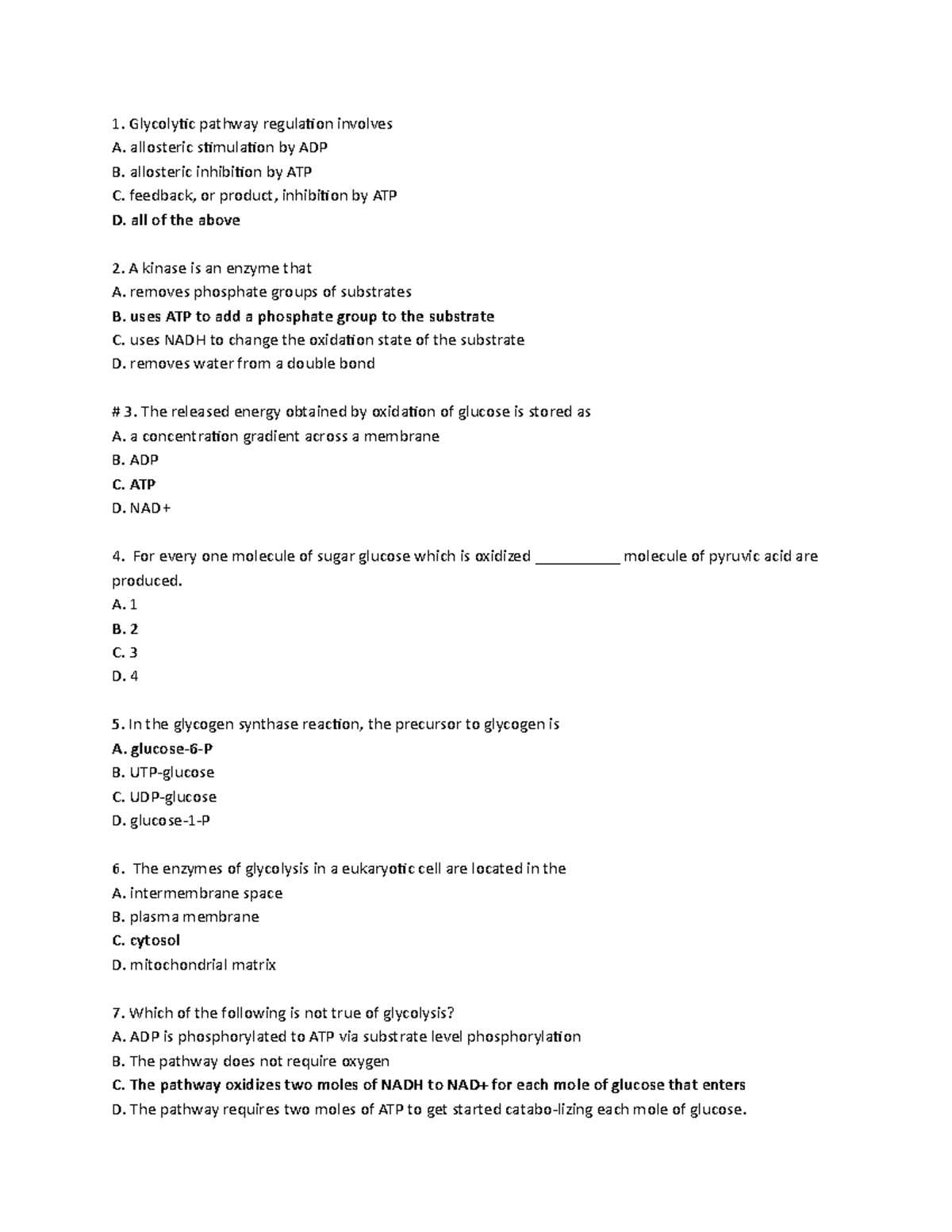 MCQ Enzyme glucose Best notes ever Glycolytic pathway regulation