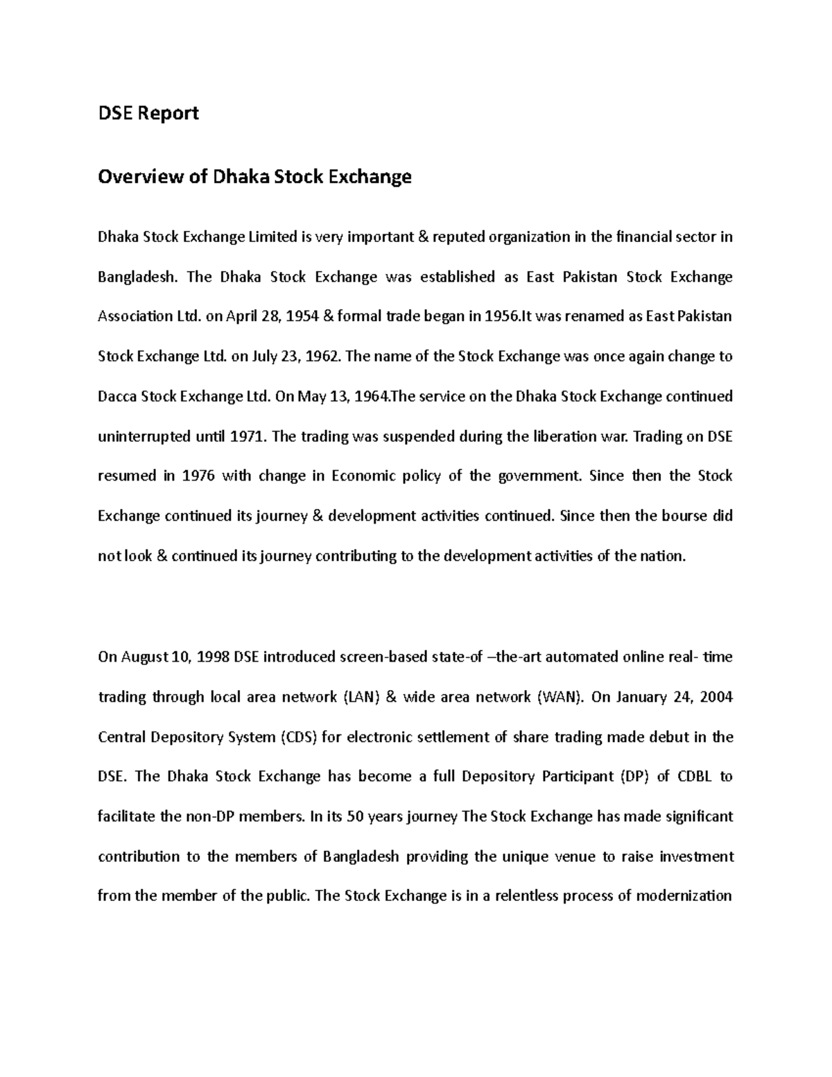 Dhaka Stock Exchange Report - DSE Report Overview of Dhaka Stock ...