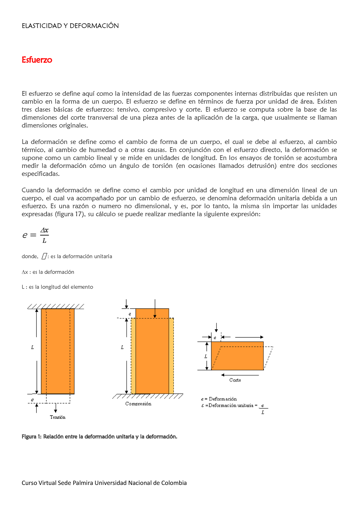 Elasticidad Y Deformaci Ón - ELASTICIDAD Y DEFORMACI”N Esfuerzo El ...