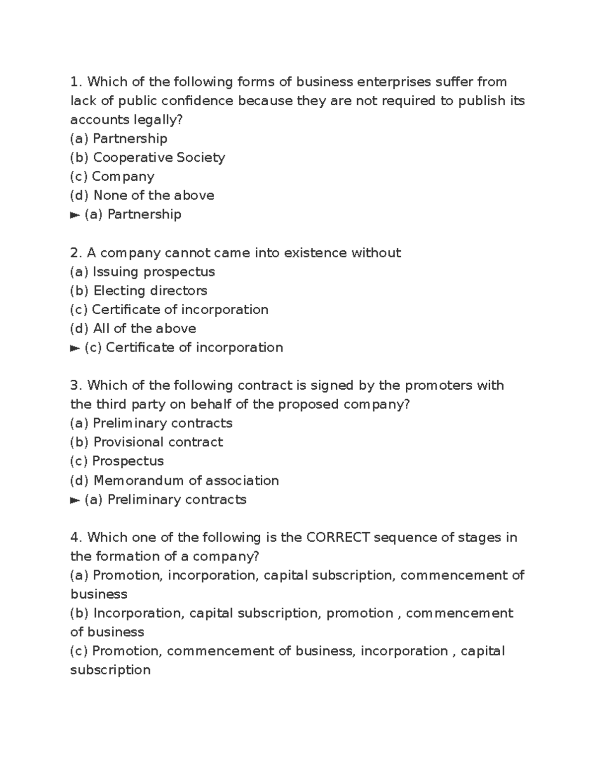 Forms Of Business Organisation Mcq - Which Of The Following Forms Of ...