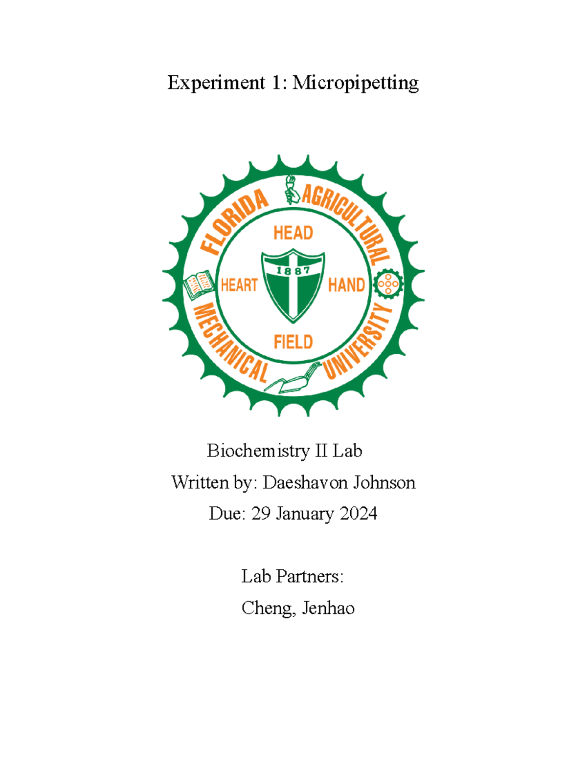 Biochemistry 2 lab report 1 Experiment 1 Micropipetting Biochemistry