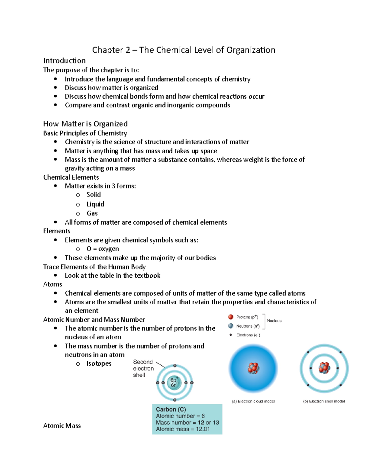 Chapter 2 Notes - The Chemical Level of Organization - KIN 267 - UR ...