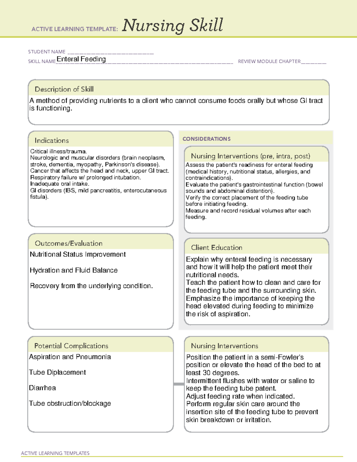 Nursing Skill - Enteral Feeding - ACTIVE LEARNING TEMPLATES Nursing ...