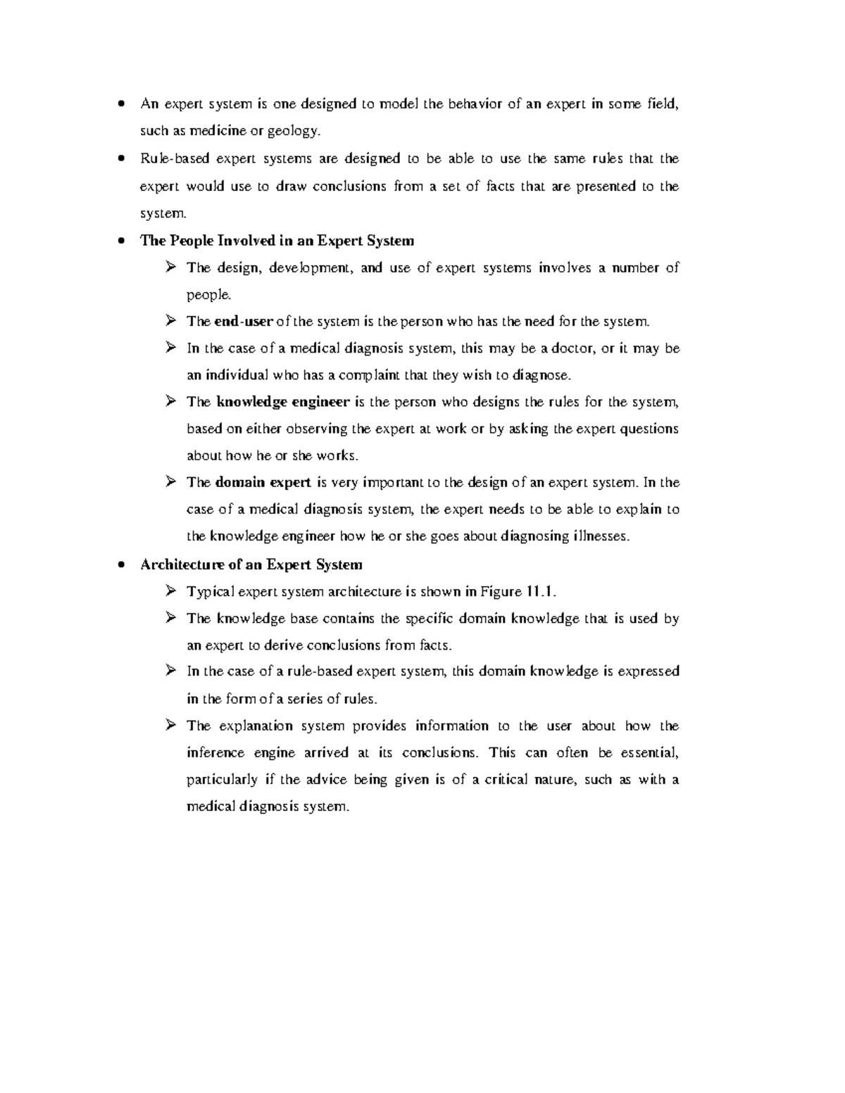 Ai notes-51 - NOTES - An expert system is one designed to model the ...