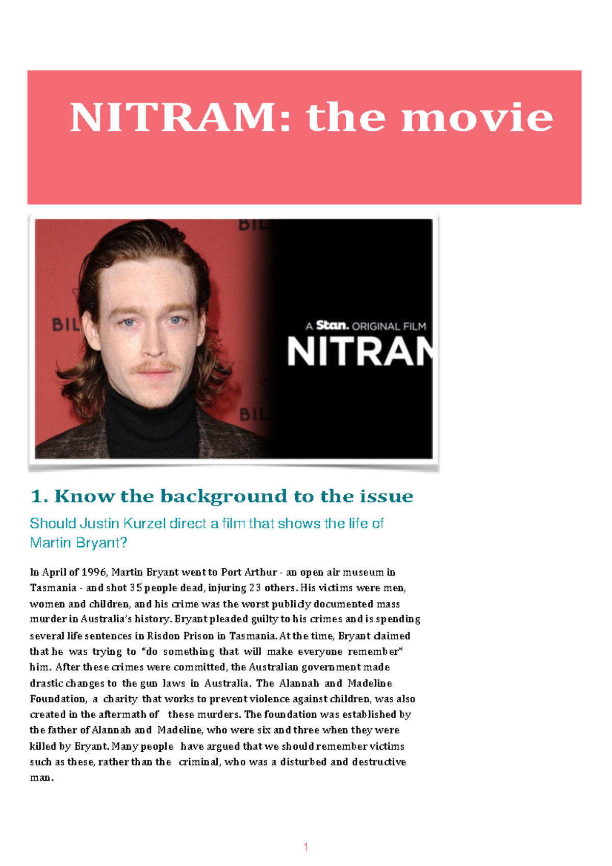 Nitram Movie Background Based On Martin Bryant Studocu