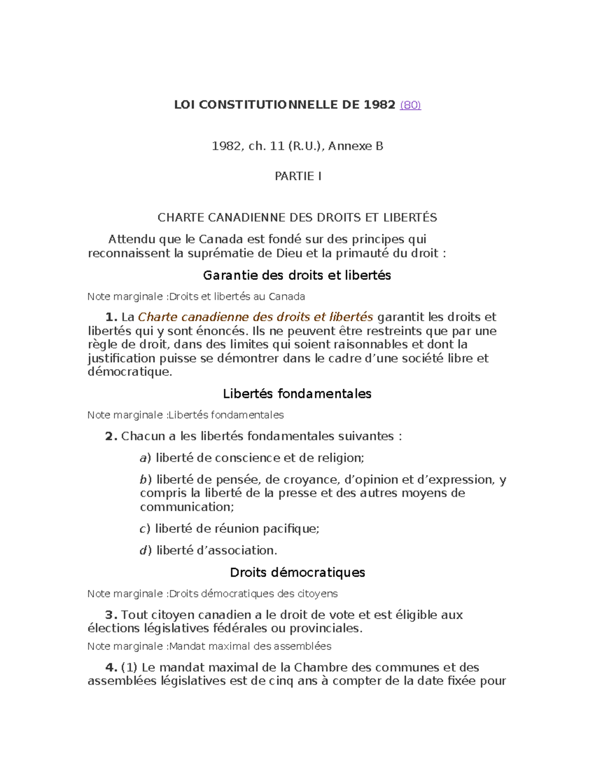 LOI Constitutionnelle DE 1982-4 - LOI CONSTITUTIONNELLE DE 1982 (80 ...