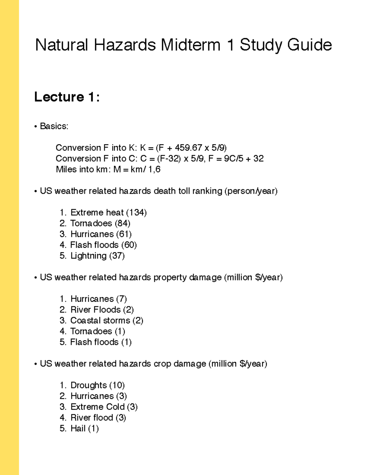 Natty Haz Midterm 1 - Natural Hazards Midterm 1 Study Guide Lecture 1 ...