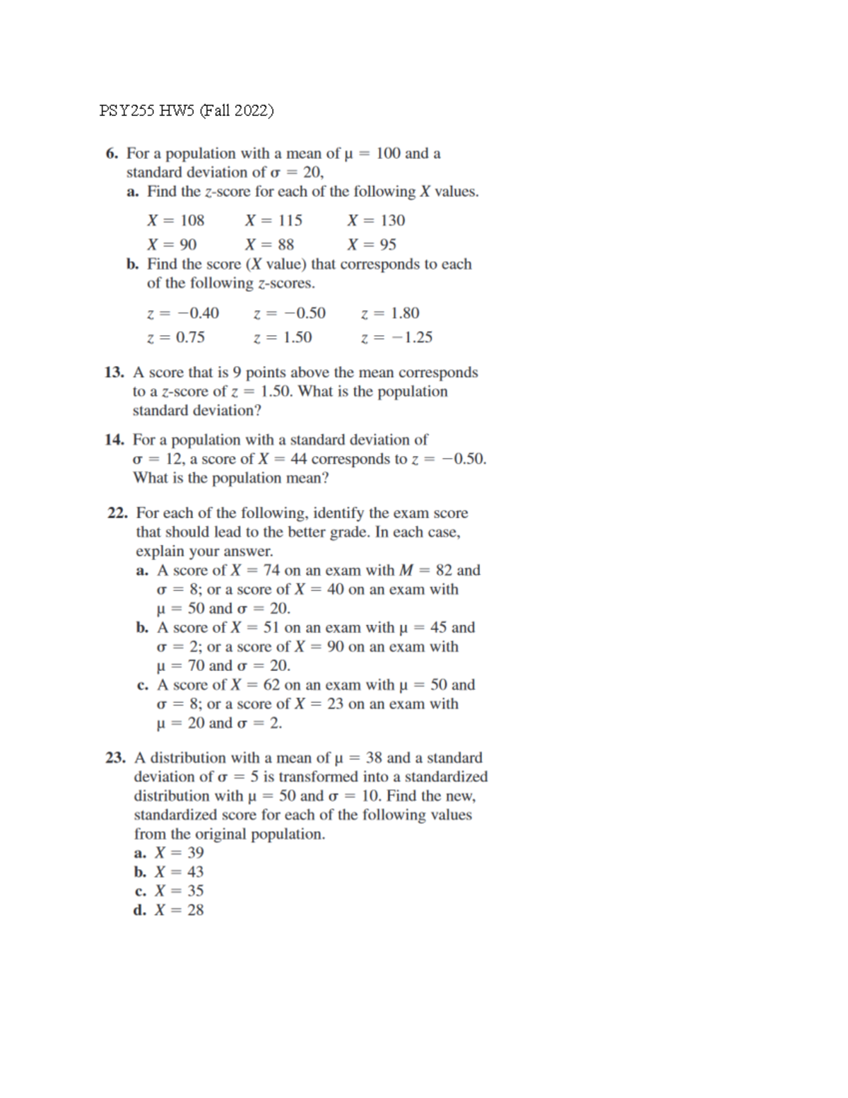 PSY225 HW5 Fall 2022 - HOMEWORK - PSY255 HW5 (Fall 2022) A ####### 6 M ...