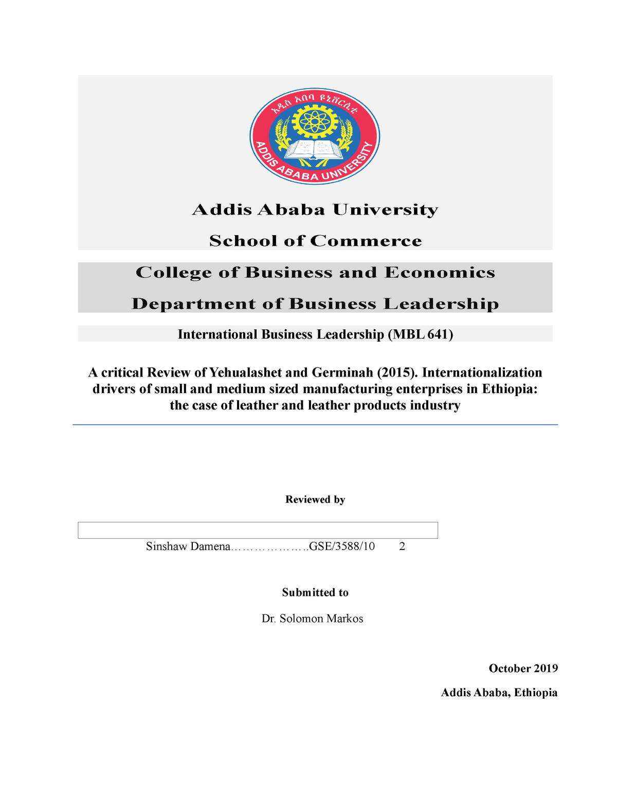 marketing research paper addis ababa university