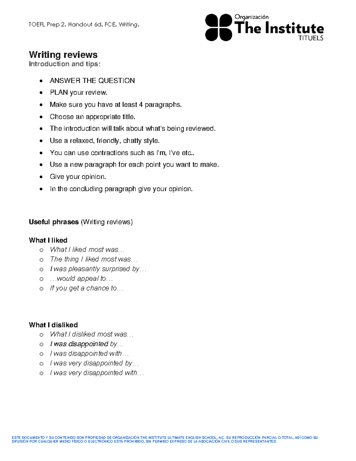 6d FCE Writing Part 2 - TOEFL Prep 2. Handout 6d. FCE. Writing. ESTE ...