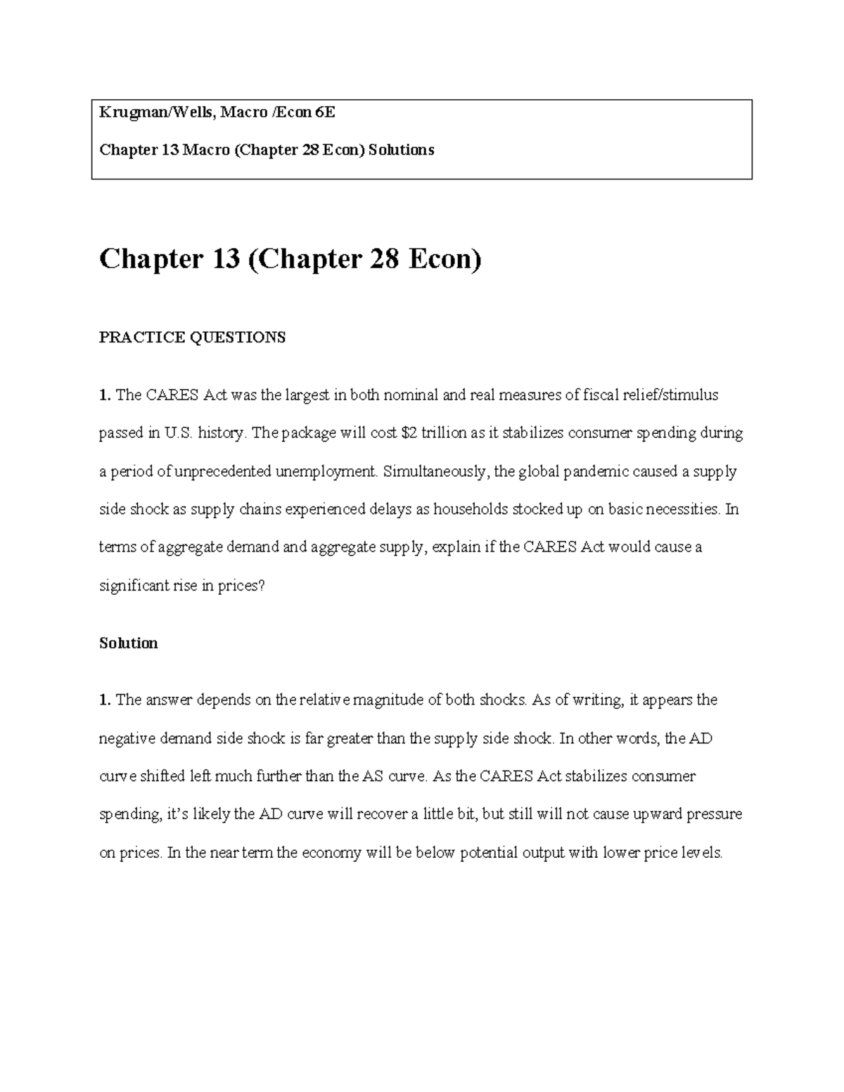 Macro+Chapter+13+Practice+Questions+and+Answers - Krugman/Wells, Macro ...