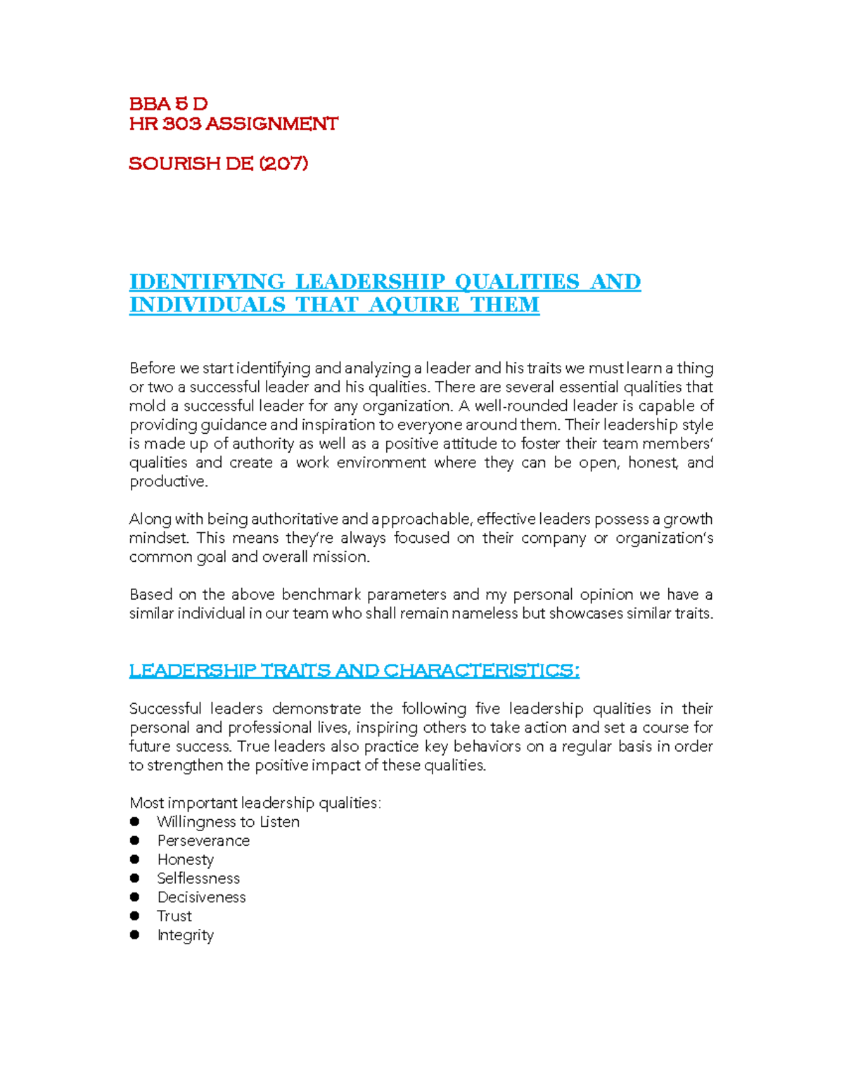 HR 303 PSDA 2 - BBA 5 D HR 303 ASSIGNMENT SOURISH DE ( 207 ...