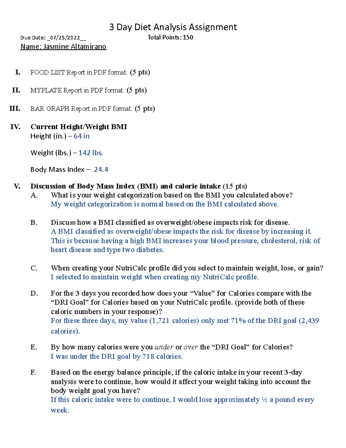 3 day diet analysis essay example