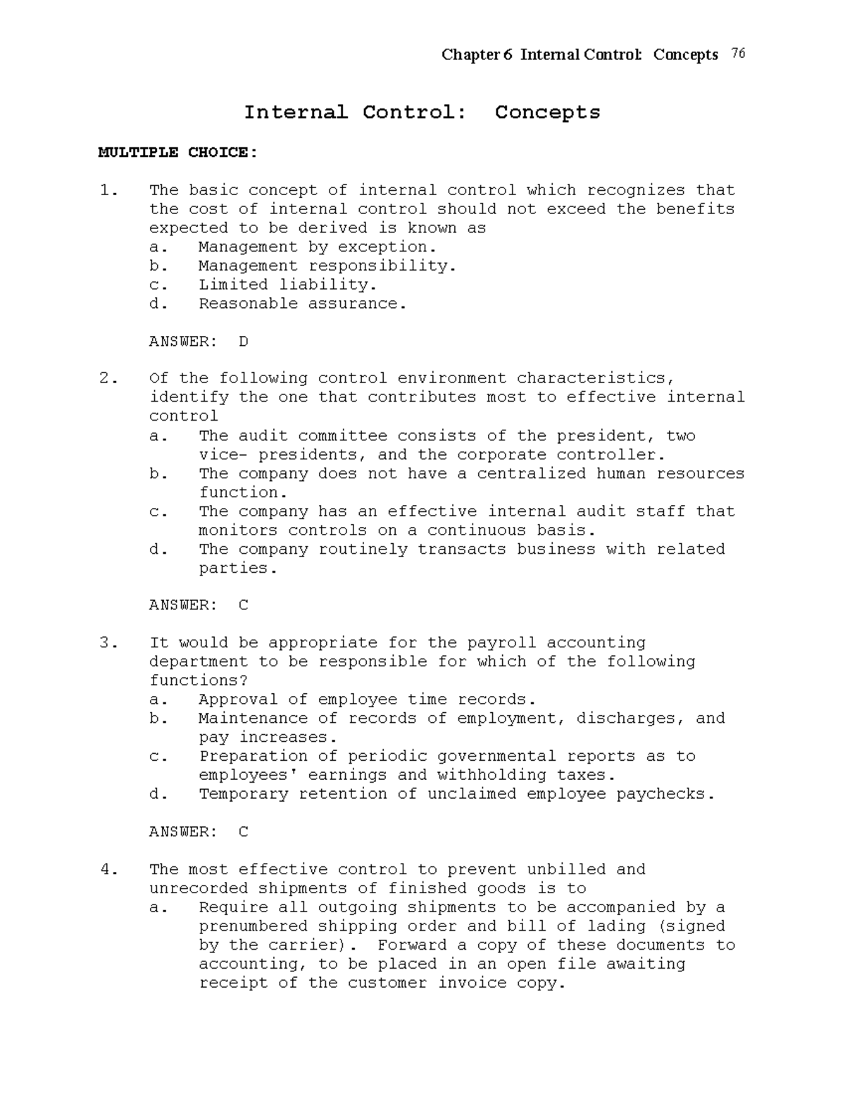 Audit Theory Chapter 6 - Chapter 6 Internal Control: Concepts Internal ...