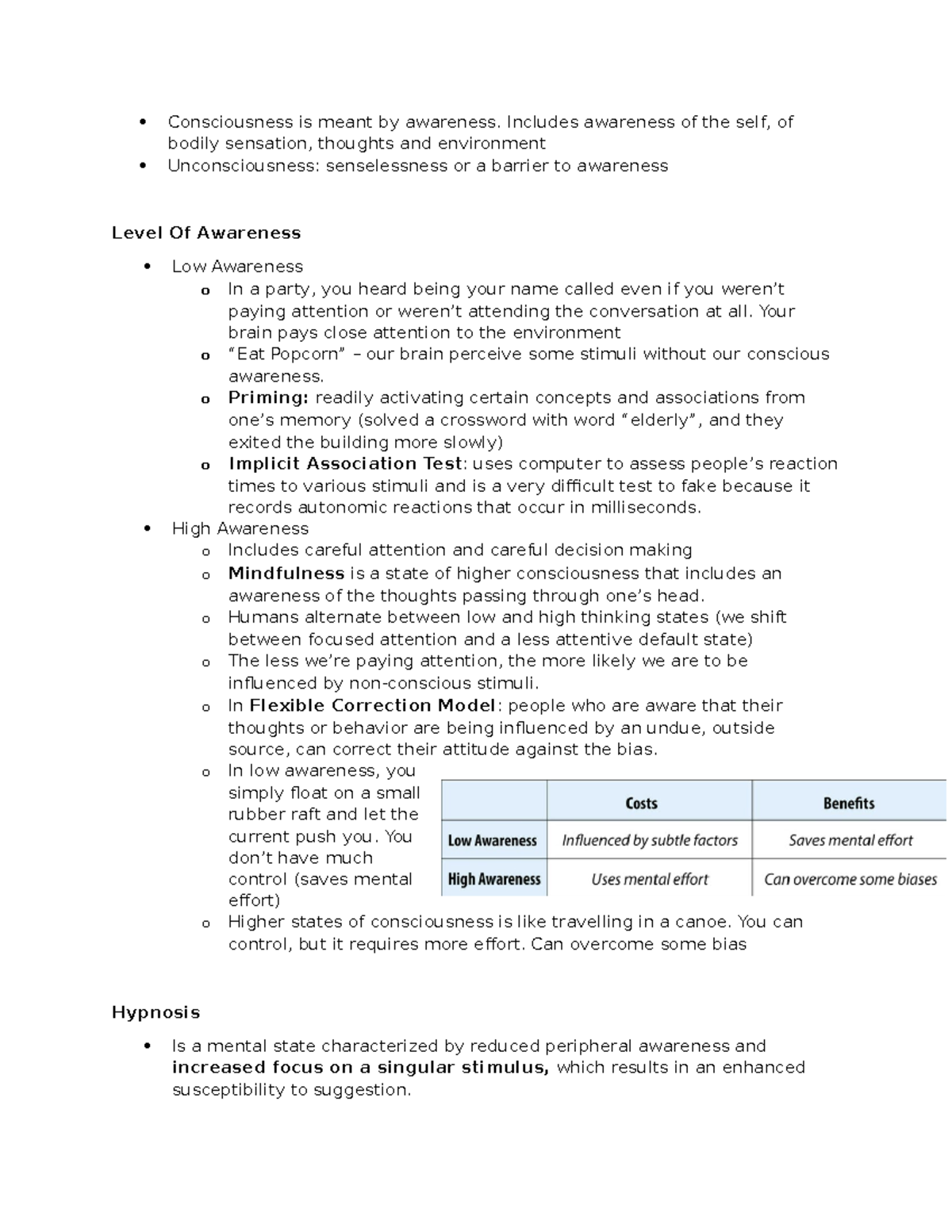 Chapter 7 Textbook Notes - Consciousness is meant by awareness ...