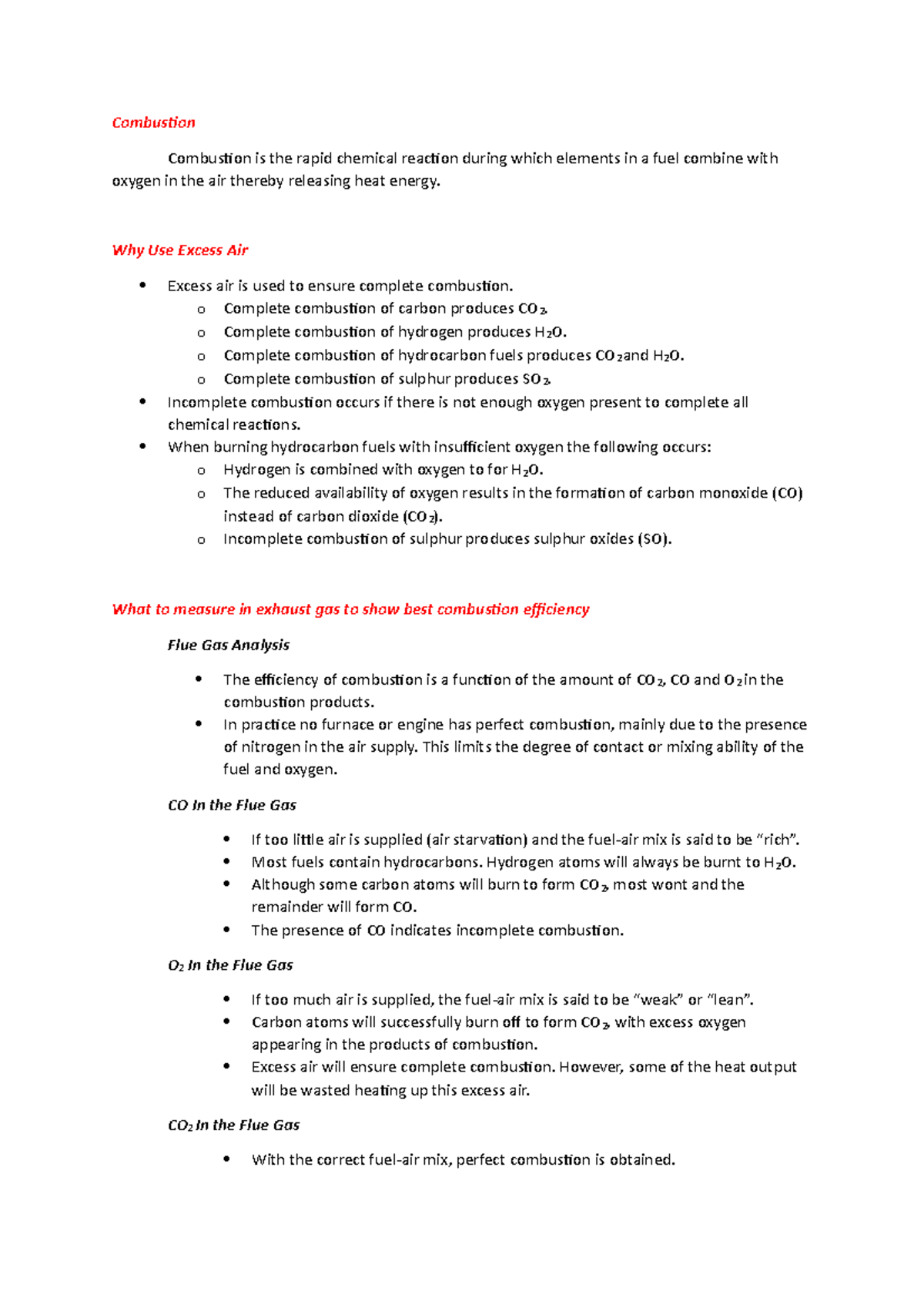 Combustion - Detailed Notes and formula from Maria Kavanagh ...
