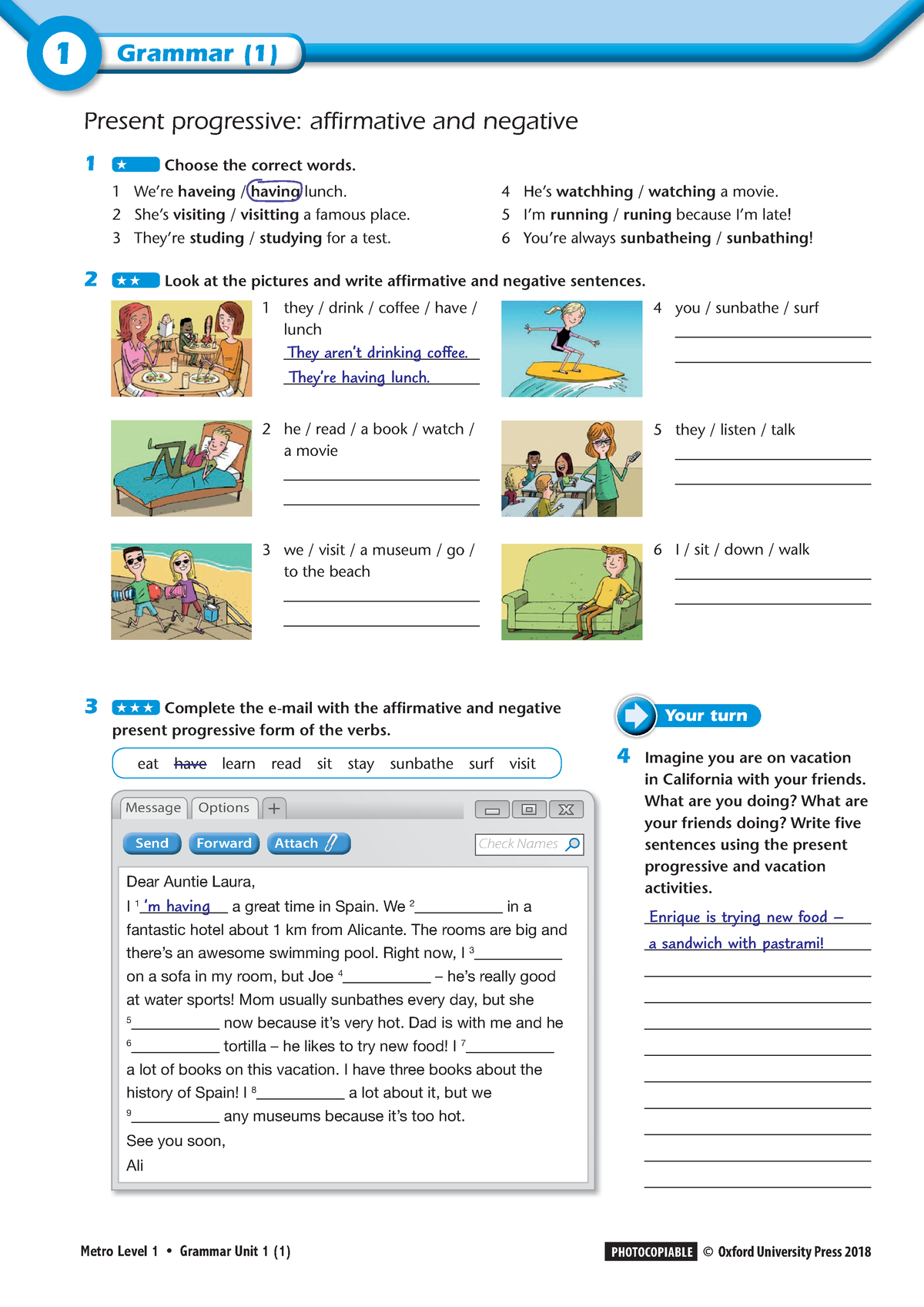 Metro Level 1 Grammar worksheets - ####### PHOTOCOPIABLE © Oxford