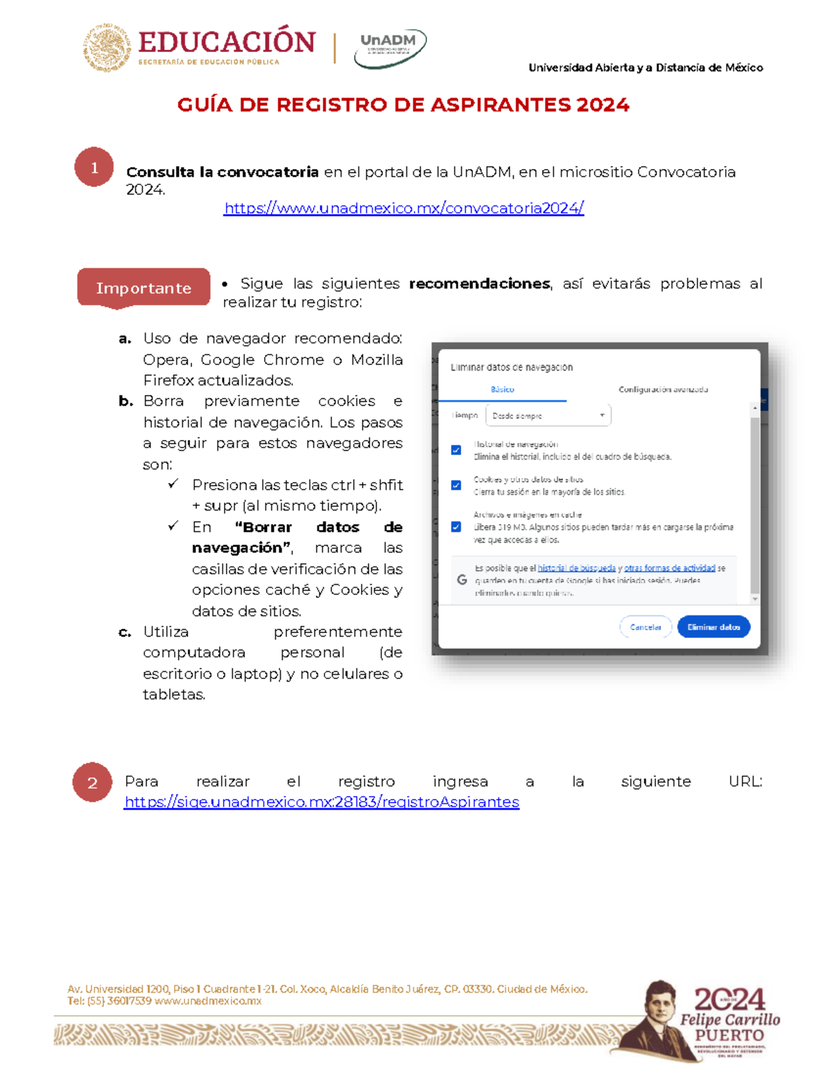 Convocatoria 2024Guía Registro Aspirantes Av. Universidad 1200, Piso