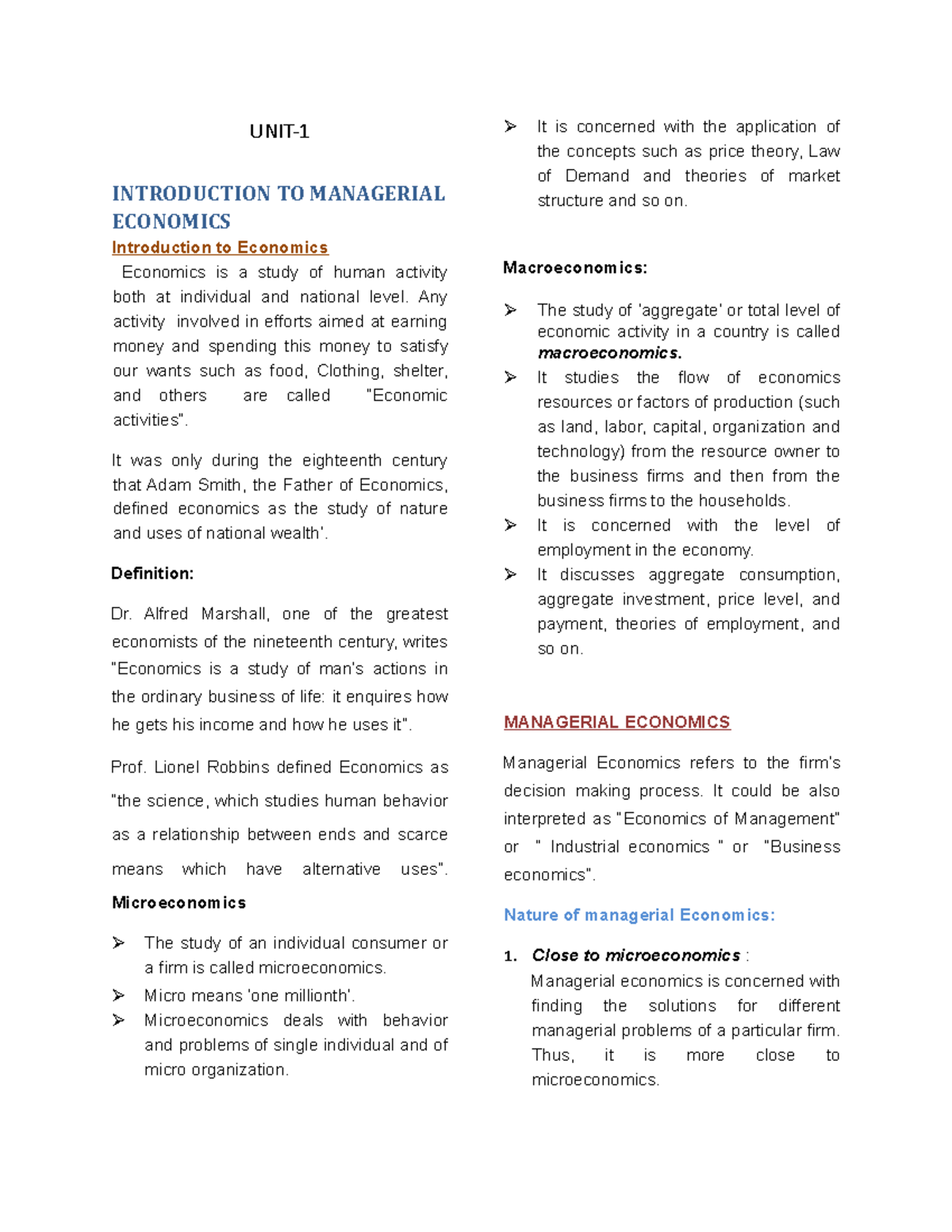 Introduction to Managerial Economics - UNIT- INTRODUCTION TO MANAGERIAL ...