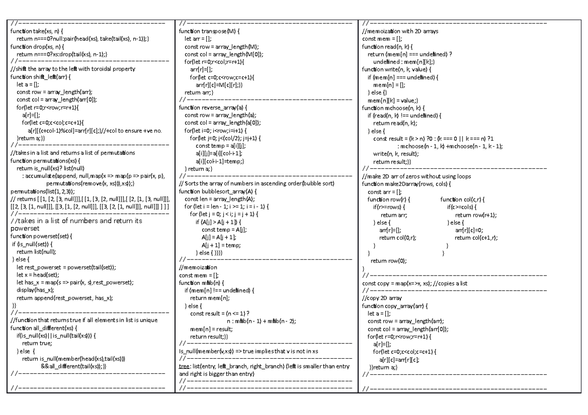 Finals Cheatsheet - Summary Programming Methodology - //- function take ...