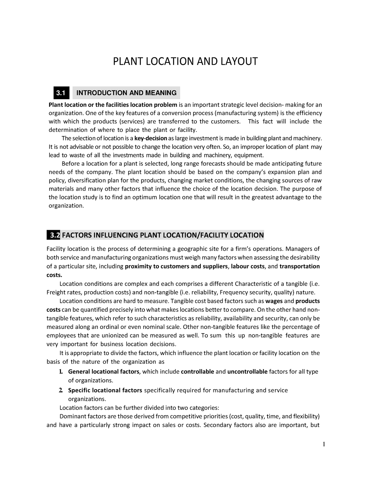 assignment on plant location