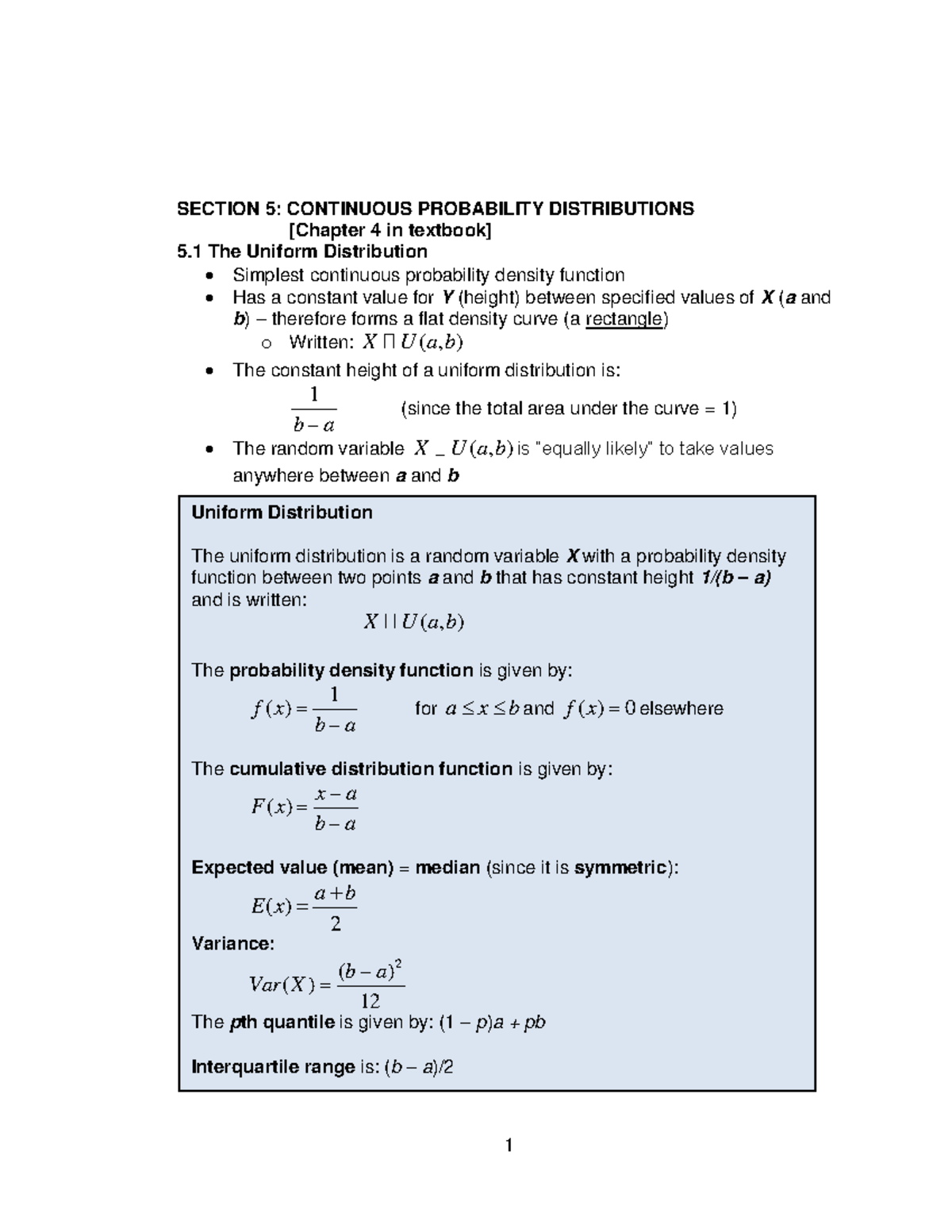 STAT 235-Lecture Notes-Section 5 (Chapter 4)-Continuous Probability ...