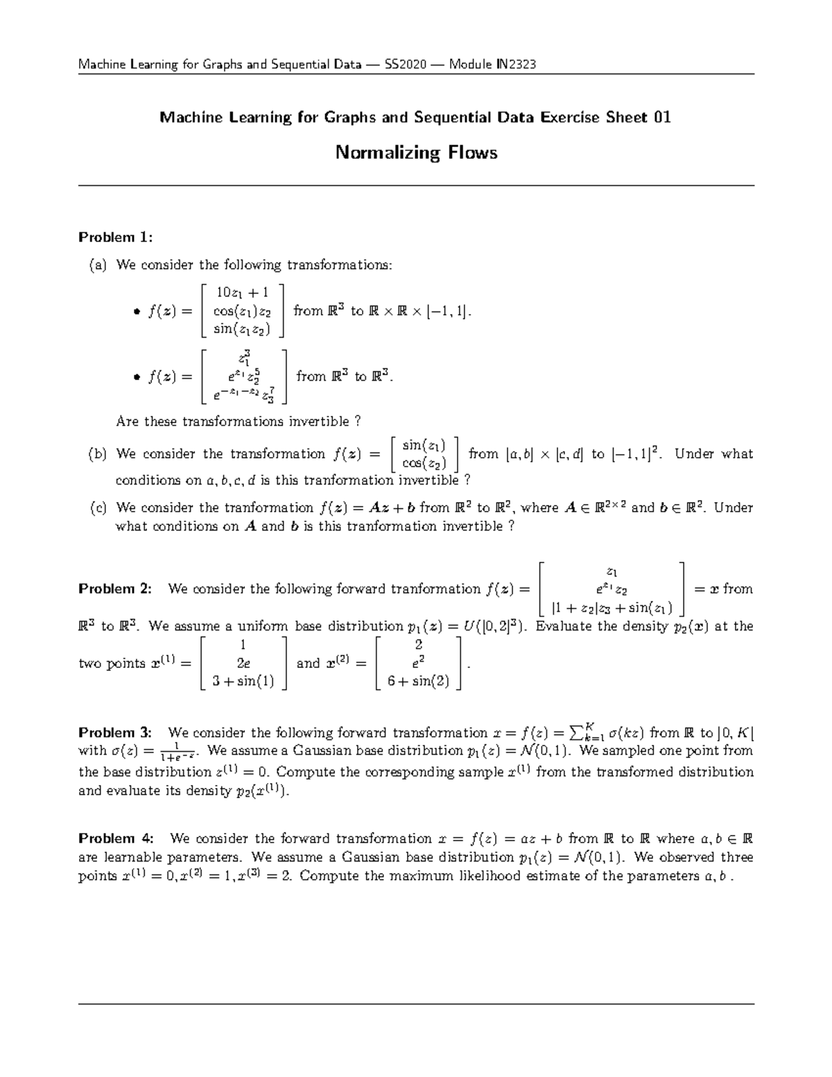Sheet 01 Normalizing Flows - Machine Learning for Graphs and Sequential ...