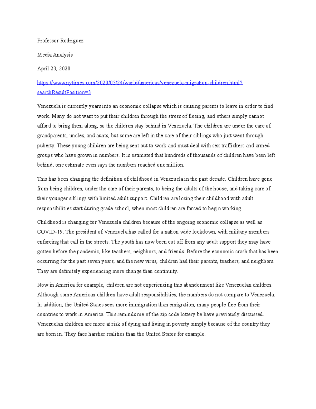 Media Analysis - Professor Rodriguez Media Analysis April 23, 2020 ...