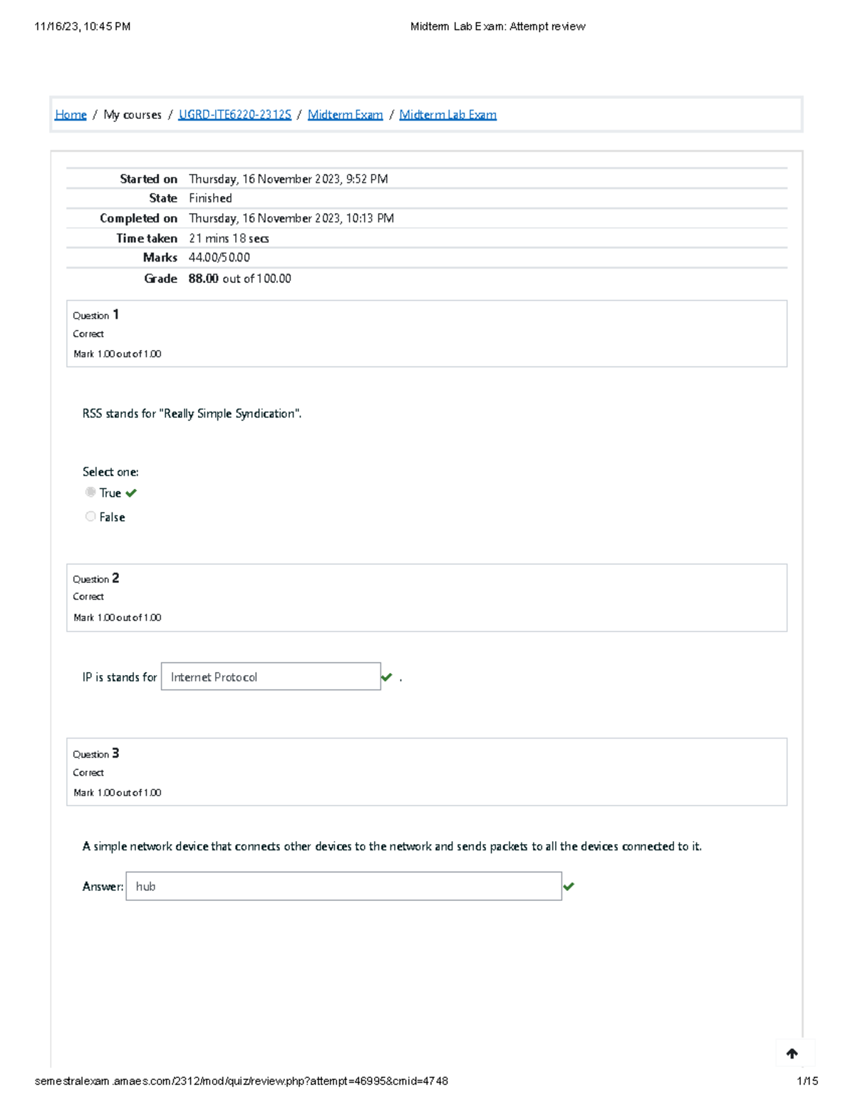 Midterm Lab Exam Attempt Review - Home / My Courses / UGRD-ITE6220 ...