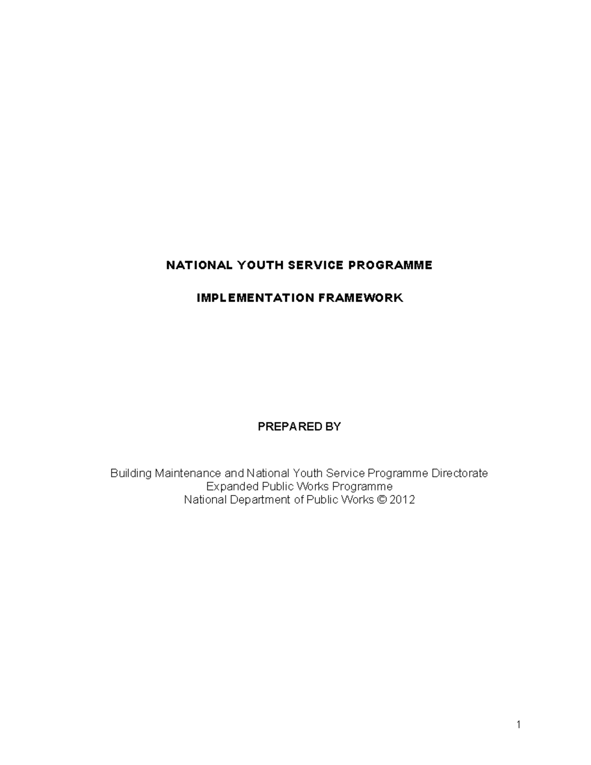 National Youth Service Programme NYS Implementation Framework 2012