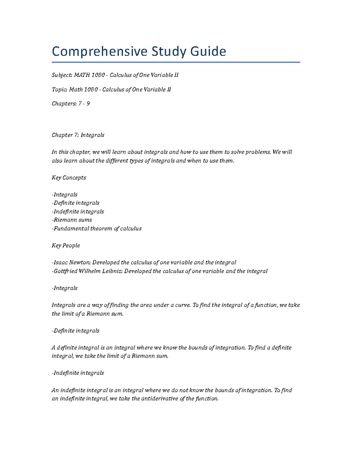 Clemson University MATH 1080 - Calculus of One Variable II Math 1080 ...