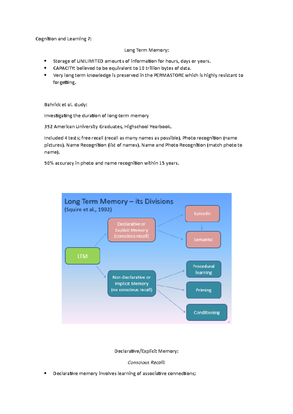 Cogntion and Learning Revision Notes 7 - Cognition and Learning 7: Long ...