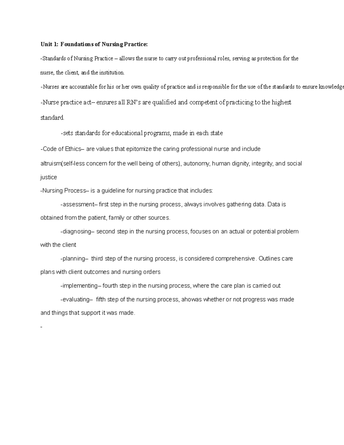 Exam 1 study guide fundamentals - Unit 1: Foundations of Nursing ...