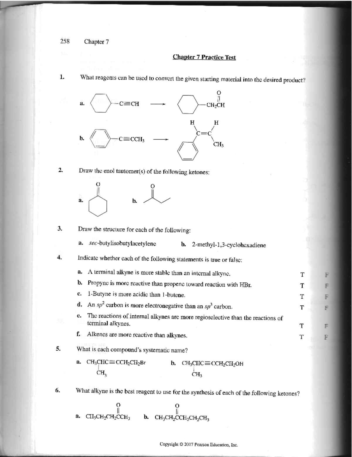 Practice test 7-8-9 - Alkynes, Electron delocalization, SN1, SN2 E1 E2 ...
