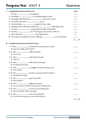 IE Elementary Test 2 - Examen - Progress Test U N IT 2 Grammar 1 ...