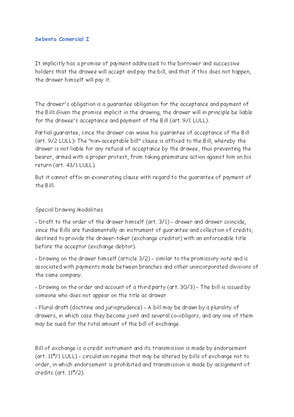 Sebenta Comercial I 6 Summaries commercial law University of Memphis