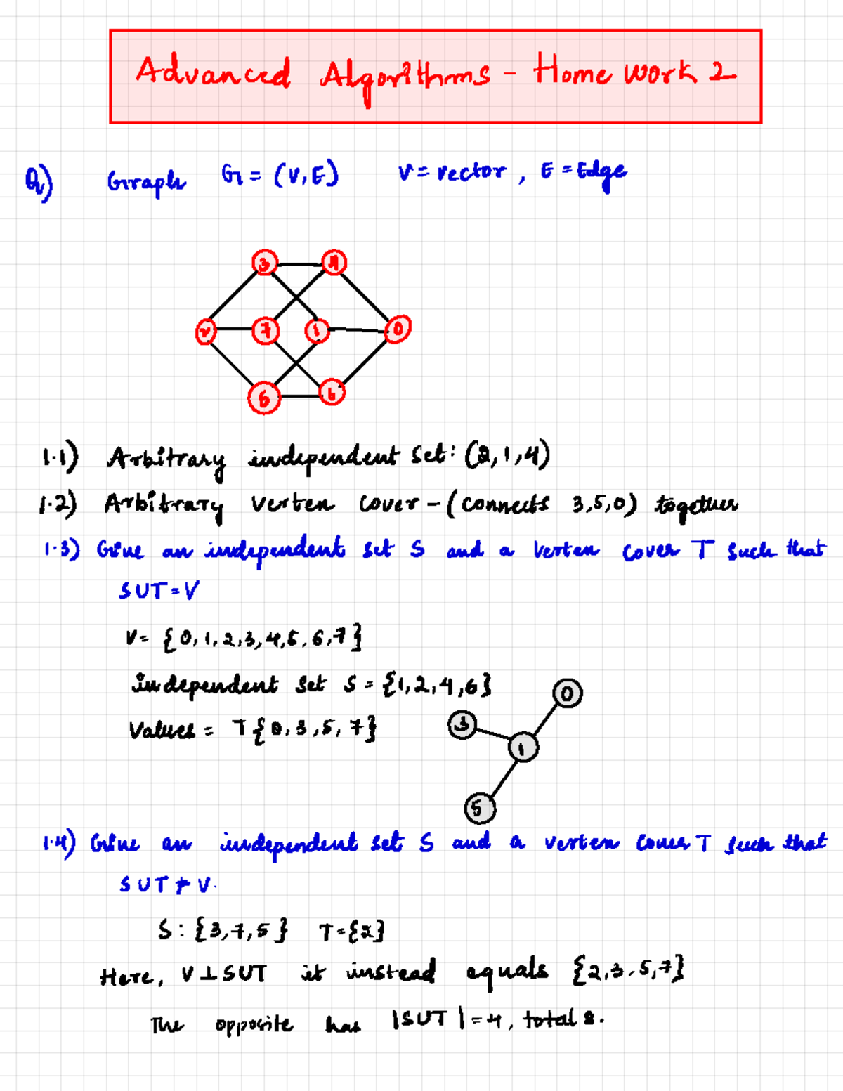 CS 4331 Homework 2 - Advanced Algorithms Homework 2 D) Graph G= ( v. E ...