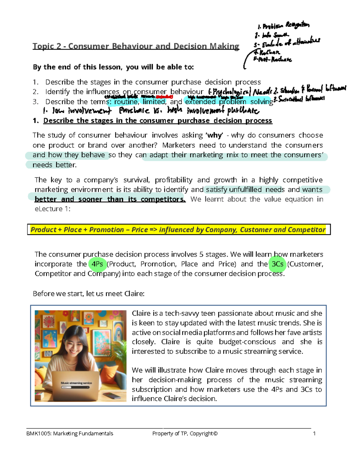 2. Summary Notes - Consumer Behaviour - ####### Topic 2 - Consumer ...