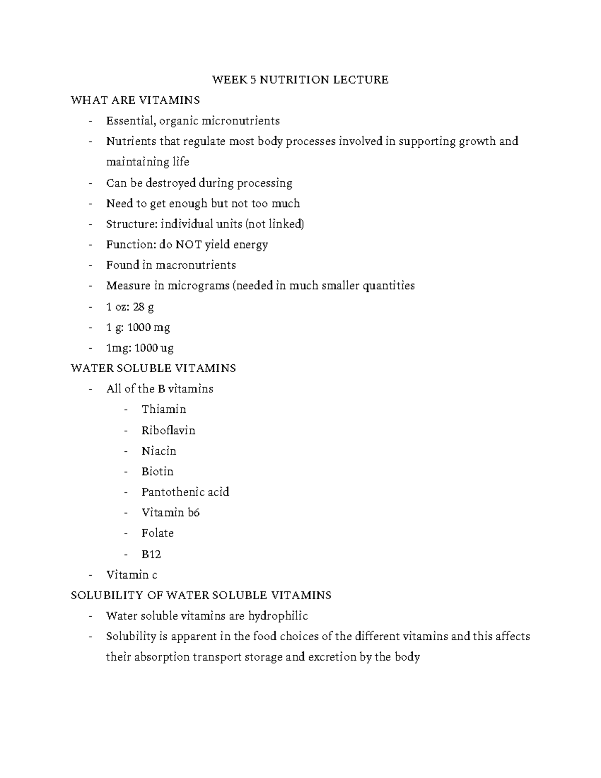 WEEK 5 Nutrition Lecture - WEEK 5 NUTRITION LECTURE WHAT ARE VITAMINS ...