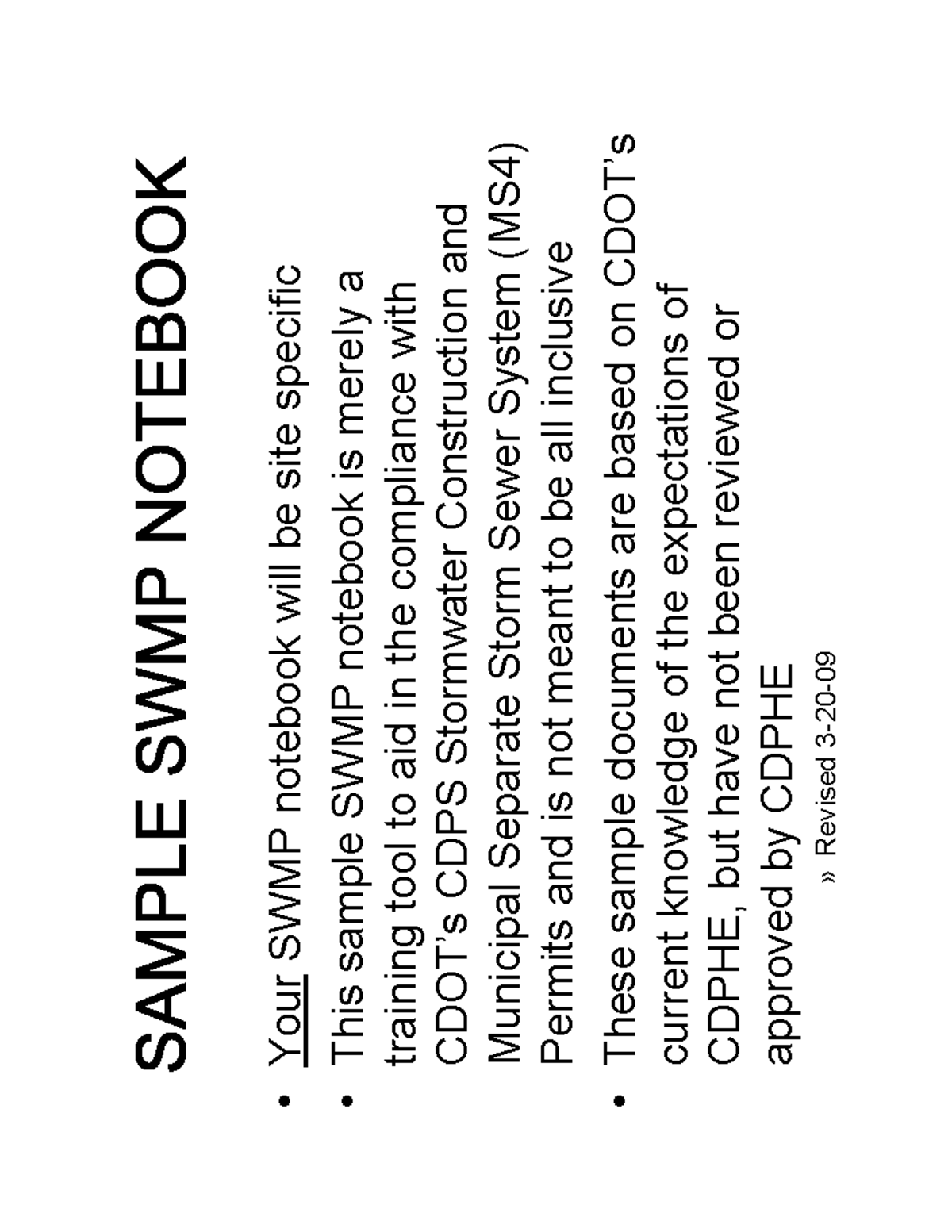 Sample Storm Water Management Plan • Your SWMP notebook will be site