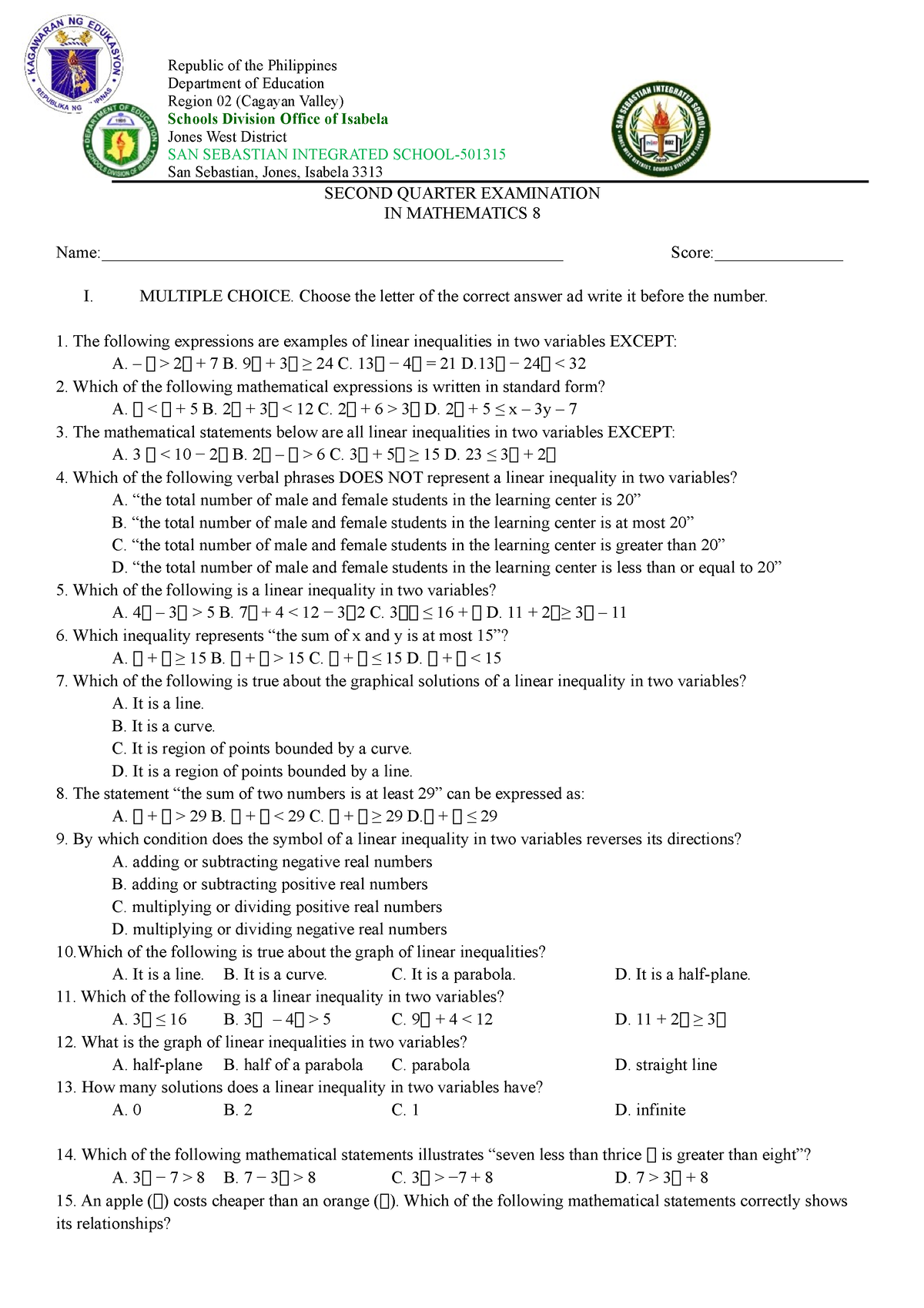 MATH 8 - Math - Republic Of The Philippines Department Of Education ...