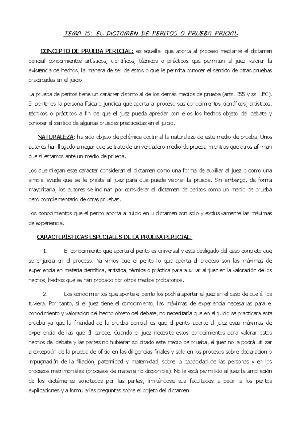 Tema 15 Prueba Pericial - TEMA 15: EL DICTAMEN DE PERITOS O PRUEBA ...