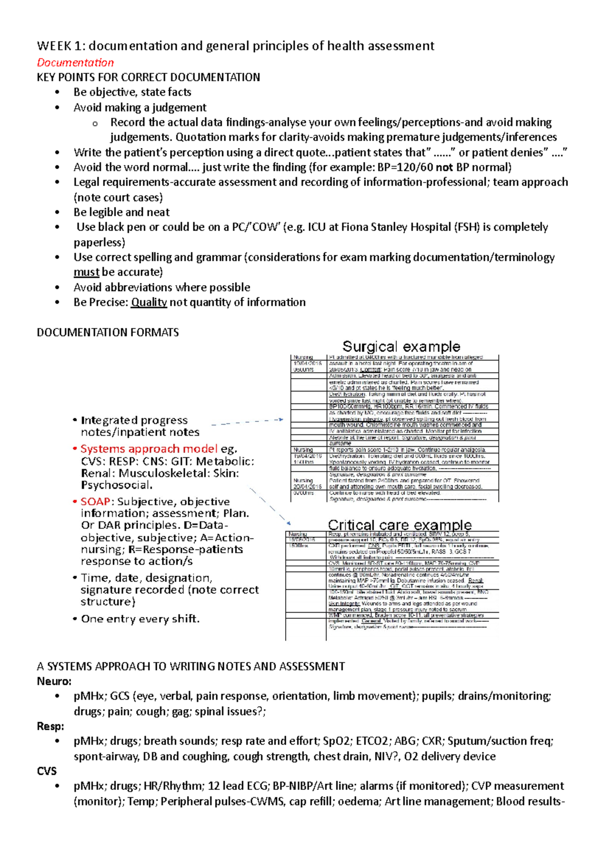 Health assessment - WEEK 1: documentation and general principles of ...