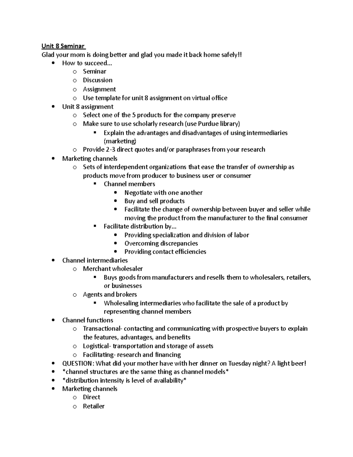 MT219 Unit8Seminar - Lecture notes - Unit 8 Seminar Glad your mom is ...