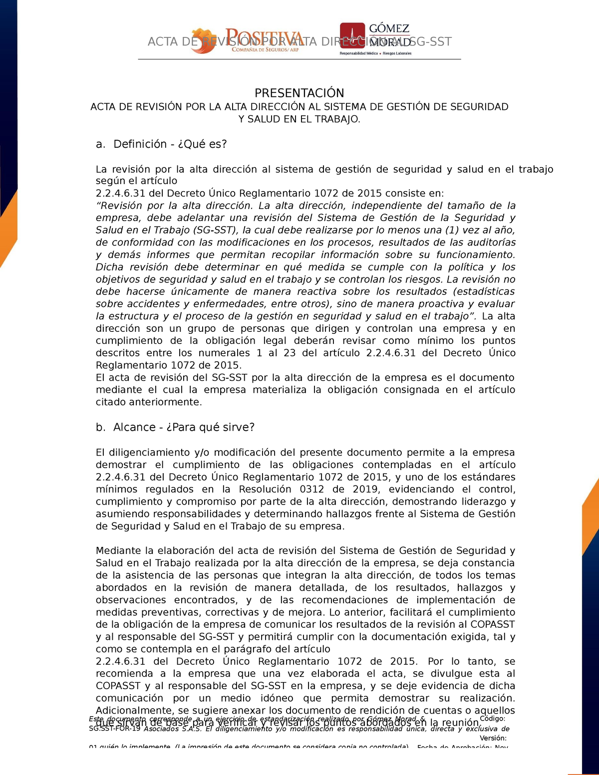 Modelo Acta De Revision Del Sg Sst Por La Alta Dirección De La Empresa PresentaciÓn Acta De 7441