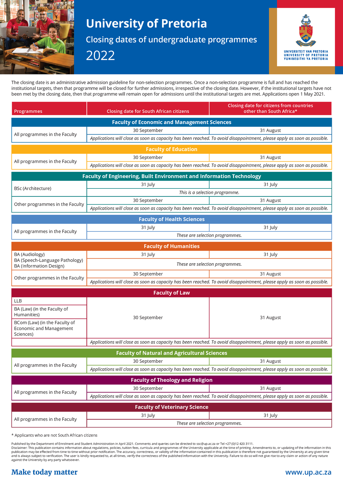 Up closingdates2022finalpdf20april2021 University of Pretoria