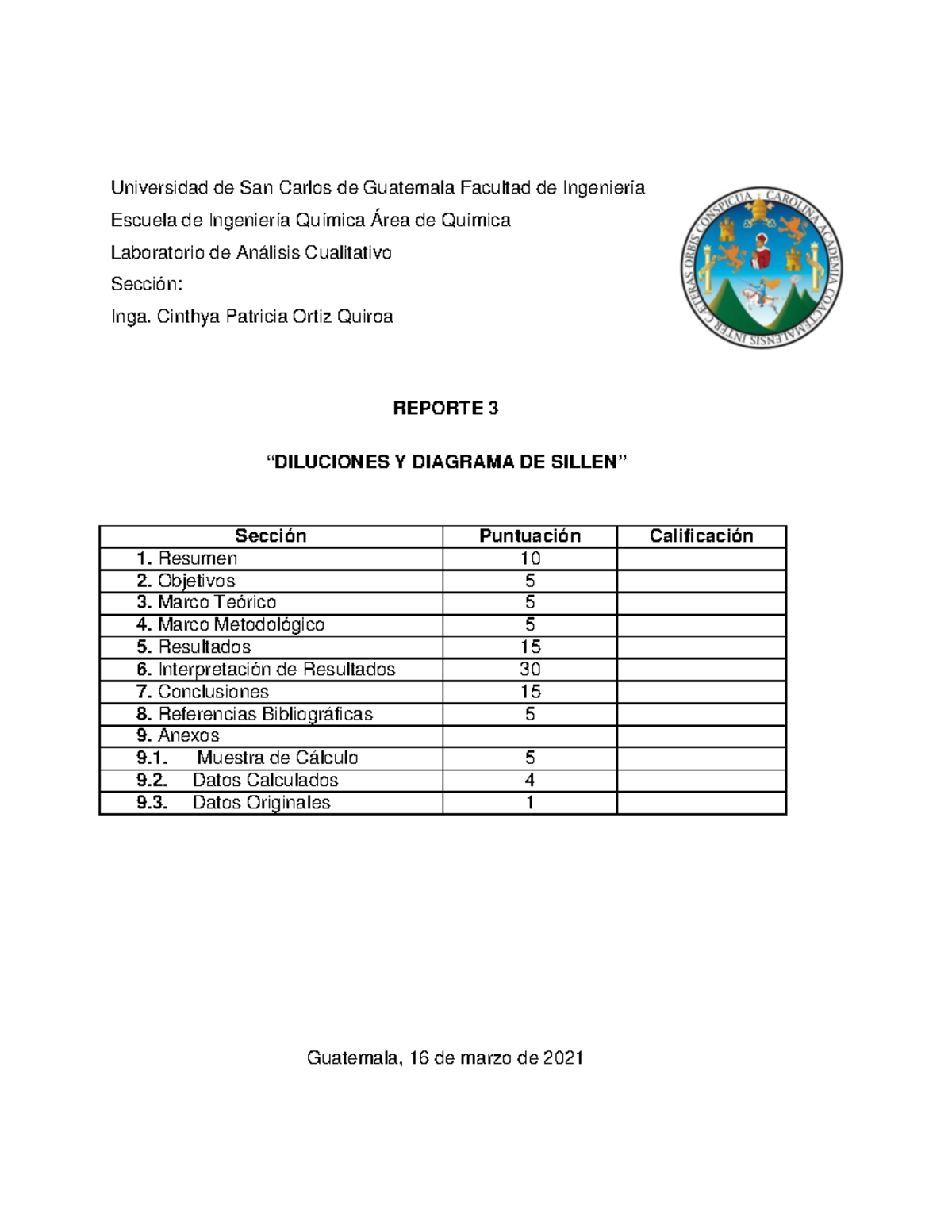 Reporte 3 “DILUCIONES Y DIAGRAMA DE SILLEN” - Universidad De San Carlos ...