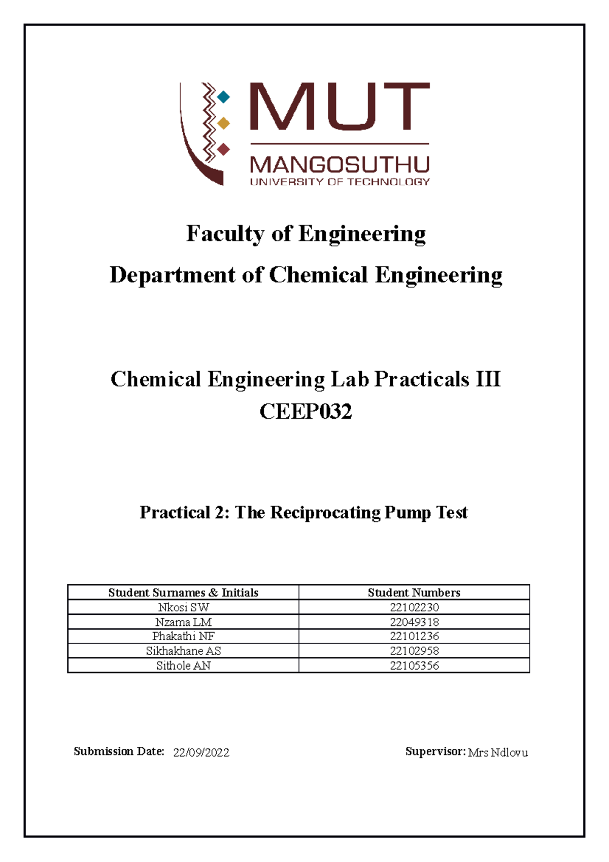 The Reciprocating Pump Test Copy-1-1 - Faculty Of Engineering 