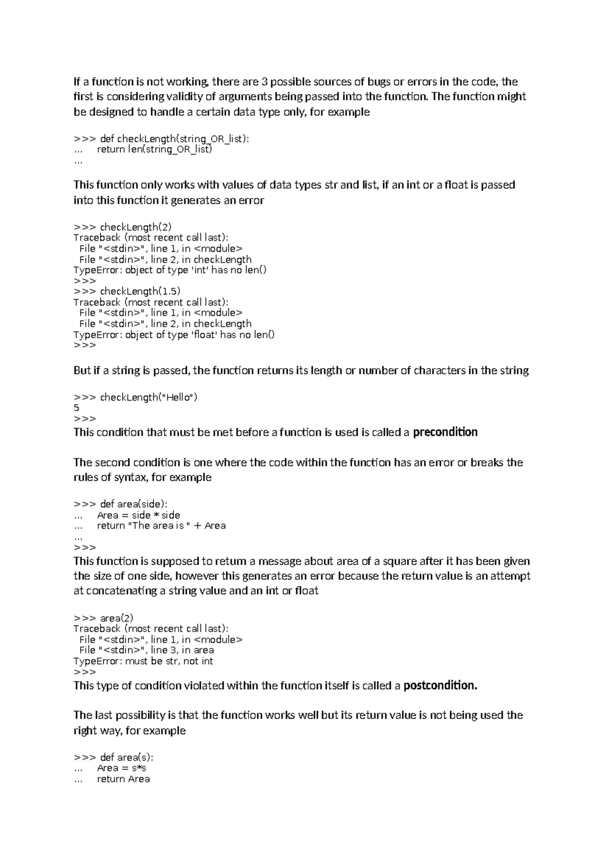 Discussion Forum 4 - If a function is not working, there are 3 possible ...